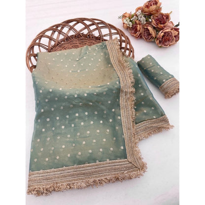 Generic Women's Silk Embellished Saree With Unstitched Blouse 5.5Mtr (Green)