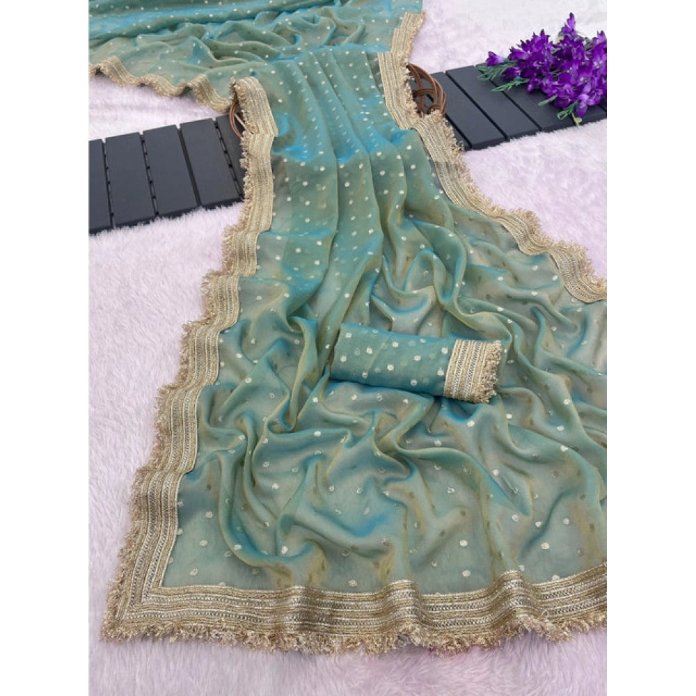 Generic Women's Silk Embellished Saree With Unstitched Blouse 5.5Mtr (Green)