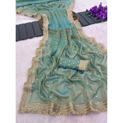 Generic Women's Silk Embellished Saree With Unstitched Blouse 5.5Mtr (Green)