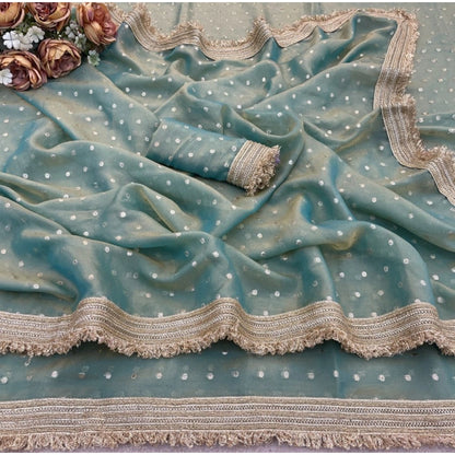 Generic Women's Silk Embellished Saree With Unstitched Blouse 5.5Mtr (Green)