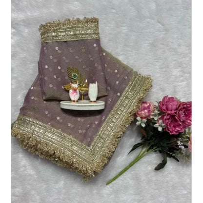 Generic Women's Silk Embellished Saree With Unstitched Blouse 5.5Mtr (Lavender)