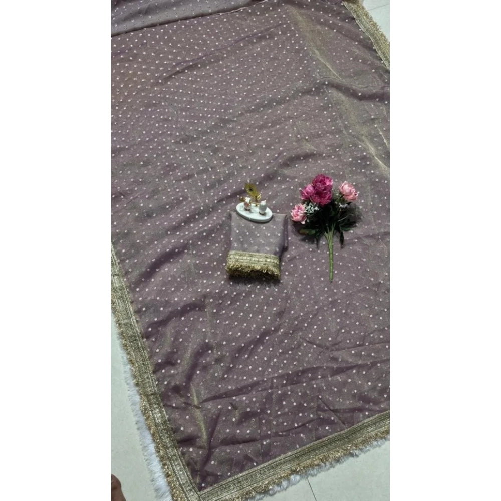 Generic Women's Silk Embellished Saree With Unstitched Blouse 5.5Mtr (Lavender)