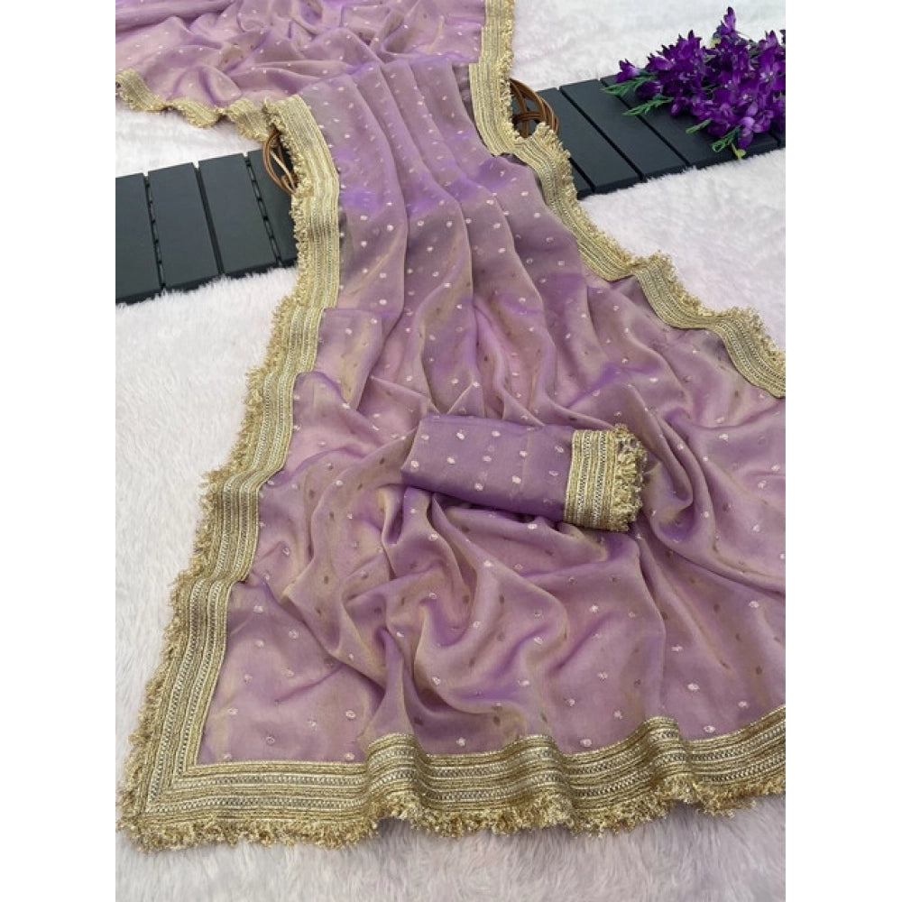 Generic Women's Silk Embellished Saree With Unstitched Blouse 5.5Mtr (Lavender)