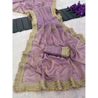 Generic Women's Silk Embellished Saree With Unstitched Blouse 5.5Mtr (Lavender)