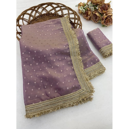 Generic Women's Silk Embellished Saree With Unstitched Blouse 5.5Mtr (Lavender)