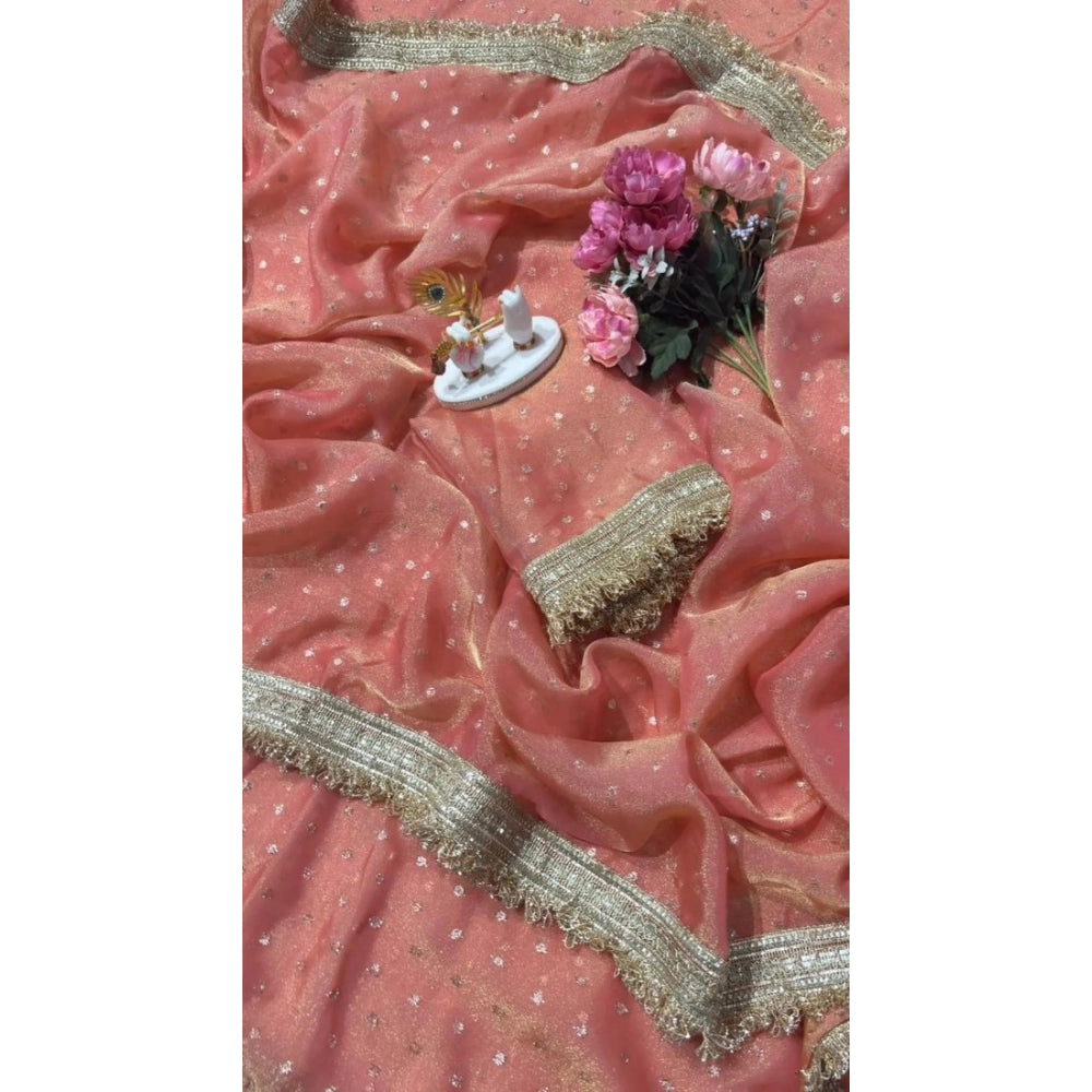 Generic Women's Silk Embellished Saree With Unstitched Blouse 5.5Mtr (Peach)
