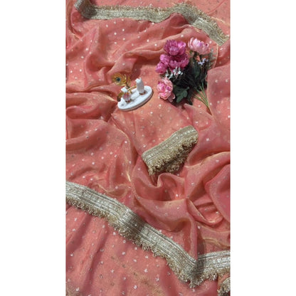 Generic Women's Silk Embellished Saree With Unstitched Blouse 5.5Mtr (Peach)