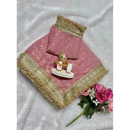 Generic Women's Silk Embellished Saree With Unstitched Blouse 5.5Mtr (Pink)