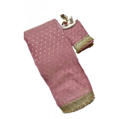 Generic Women's Silk Embellished Saree With Unstitched Blouse 5.5Mtr (Pink)
