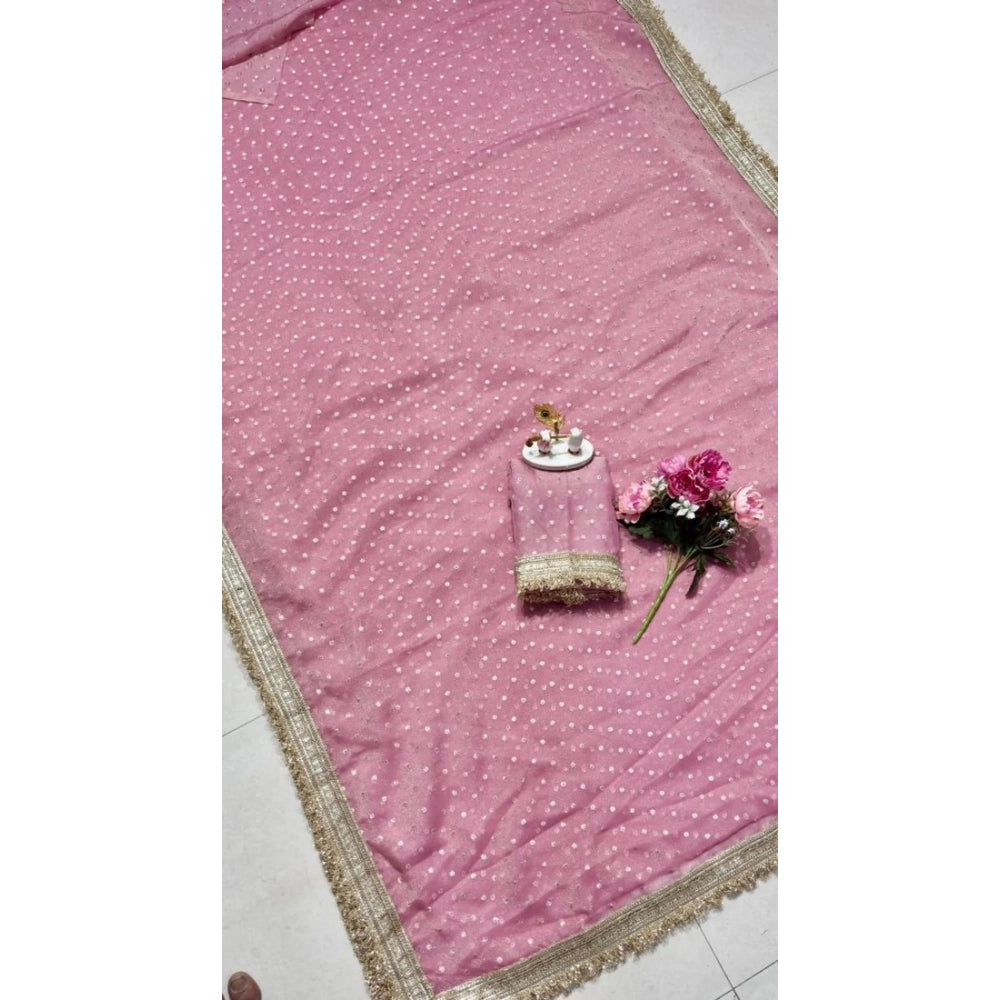 Generic Women's Silk Embellished Saree With Unstitched Blouse 5.5Mtr (Pink)