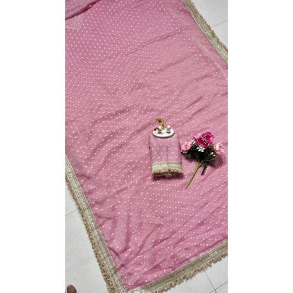 Generic Women's Silk Embellished Saree With Unstitched Blouse 5.5Mtr (Pink)