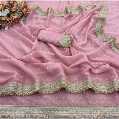 Generic Women's Silk Embellished Saree With Unstitched Blouse 5.5Mtr (Pink)