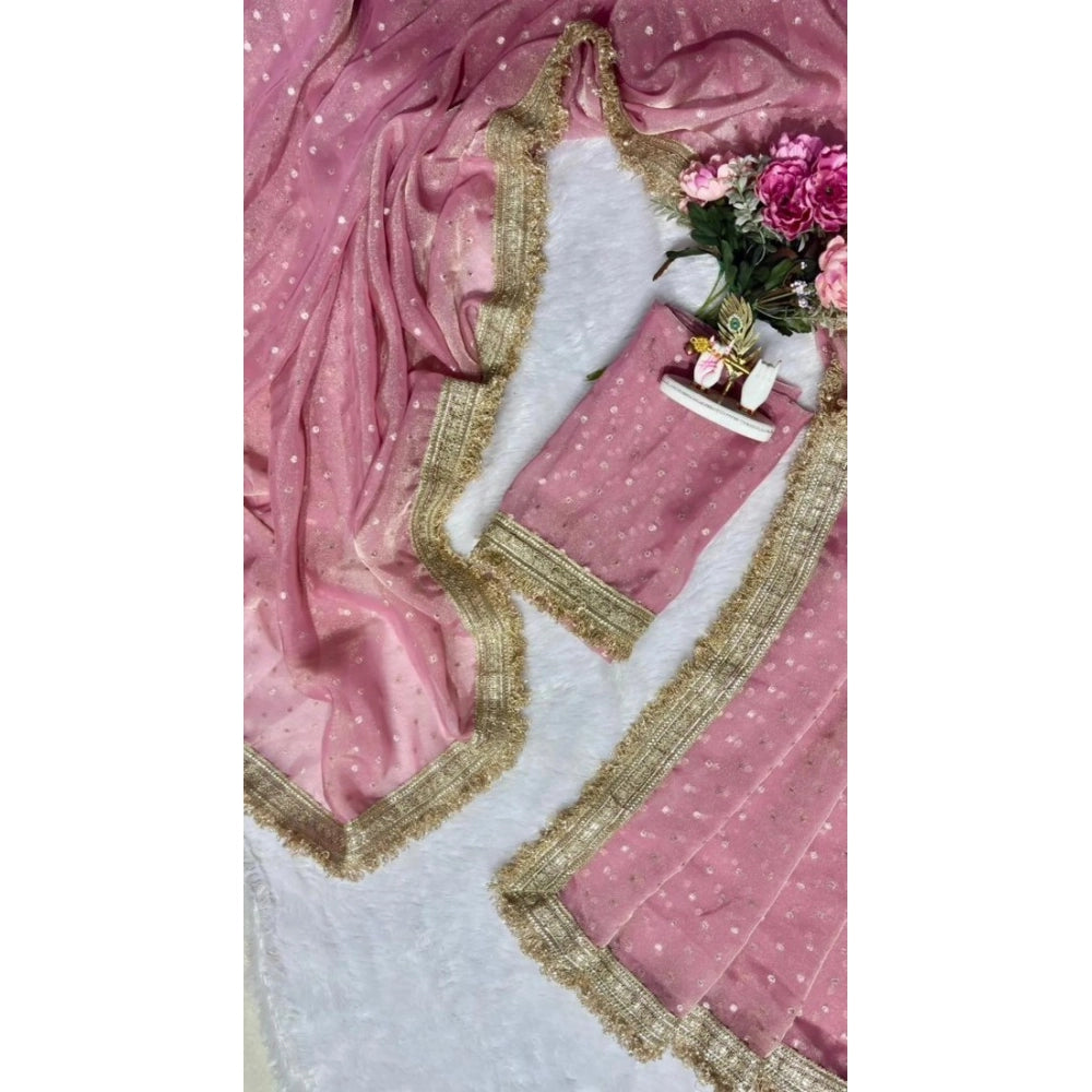 Generic Women's Silk Embellished Saree With Unstitched Blouse 5.5Mtr (Pink)