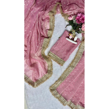 Generic Women's Silk Embellished Saree With Unstitched Blouse 5.5Mtr (Pink)