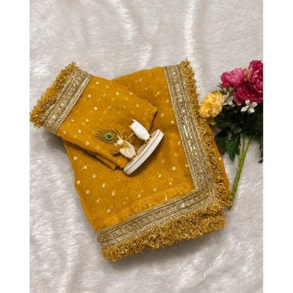 Generic Women's Silk Embellished Saree With Unstitched Blouse 5.5Mtr (Yellow)