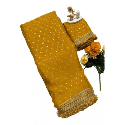 Generic Women's Silk Embellished Saree With Unstitched Blouse 5.5Mtr (Yellow)