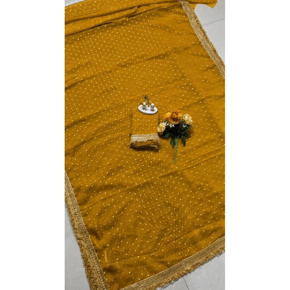 Generic Women's Silk Embellished Saree With Unstitched Blouse 5.5Mtr (Yellow)