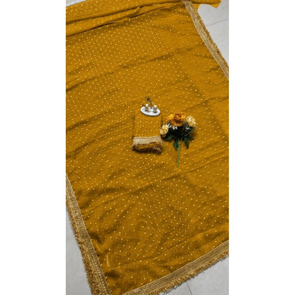 Generic Women's Silk Embellished Saree With Unstitched Blouse 5.5Mtr (Yellow)