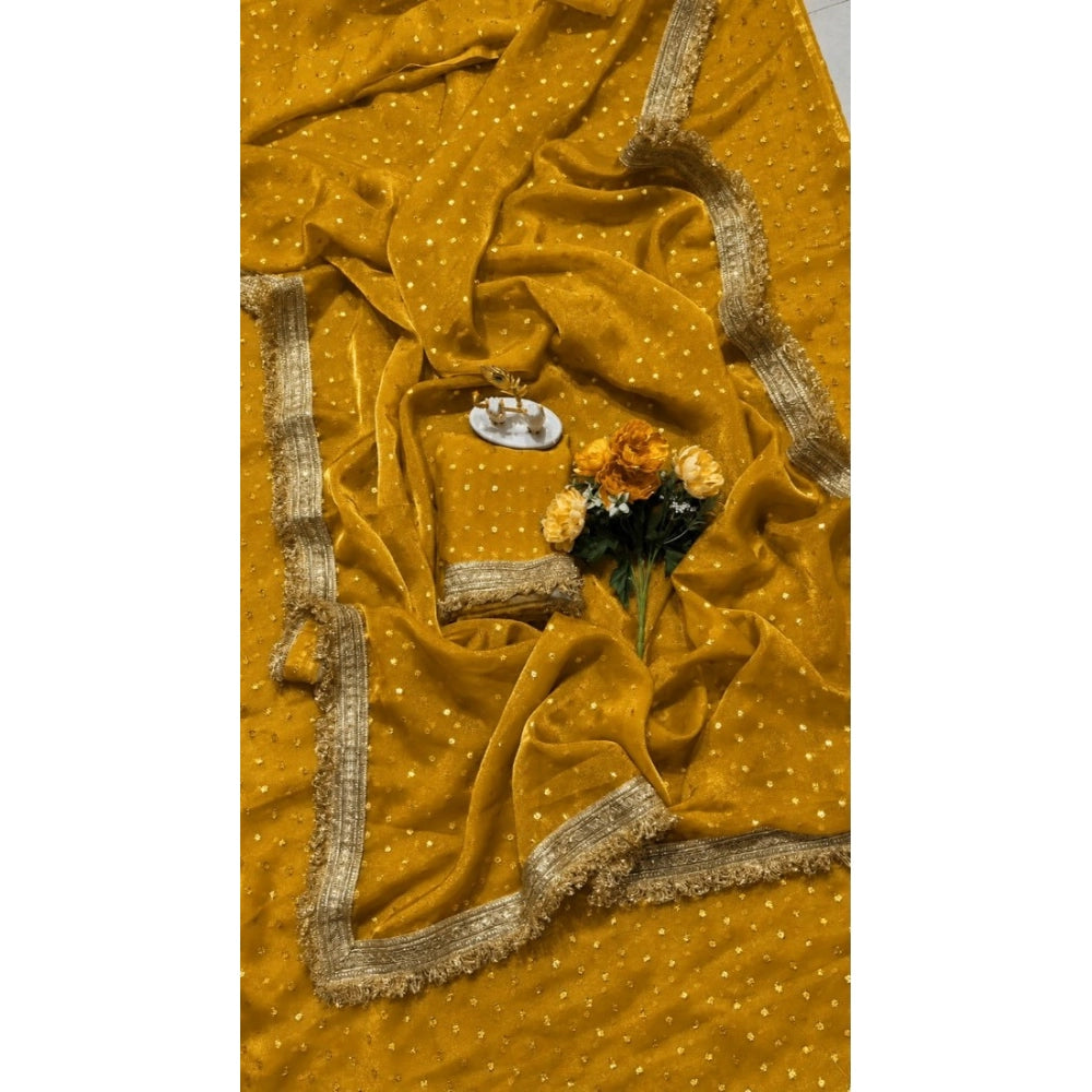 Generic Women's Silk Embellished Saree With Unstitched Blouse 5.5Mtr (Yellow)