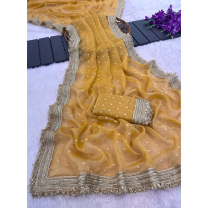 Generic Women's Silk Embellished Saree With Unstitched Blouse 5.5Mtr (Yellow)