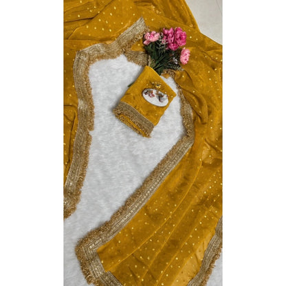 Generic Women's Silk Embellished Saree With Unstitched Blouse 5.5Mtr (Yellow)