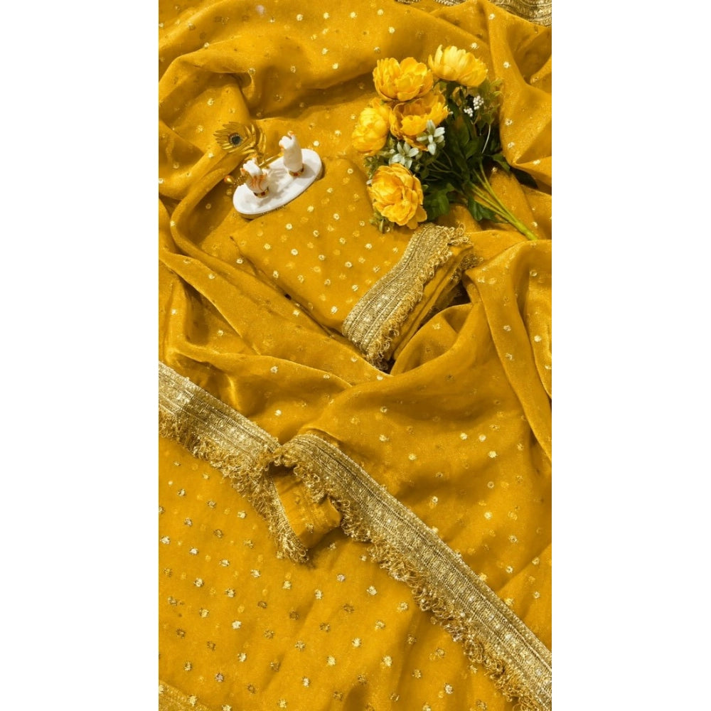 Generic Women's Silk Embellished Saree With Unstitched Blouse 5.5Mtr (Yellow)