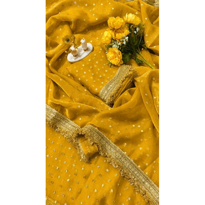 Generic Women's Silk Embellished Saree With Unstitched Blouse 5.5Mtr (Yellow)
