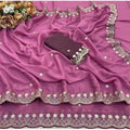 Generic Women's Star Georgette Embroidered Saree With Unstitched Blouse 5.5Mtr (Pink)