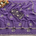 Generic Women's Star Georgette Embroidered Saree With Unstitched Blouse 5.5Mtr (Purple)