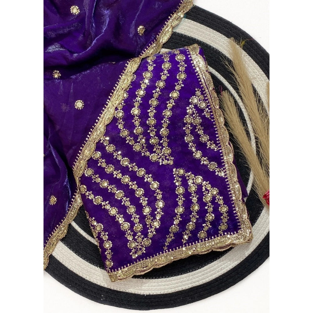 Generic Women's Satin Embellished Saree With Unstitched Blouse 5.5Mtr (Purple)