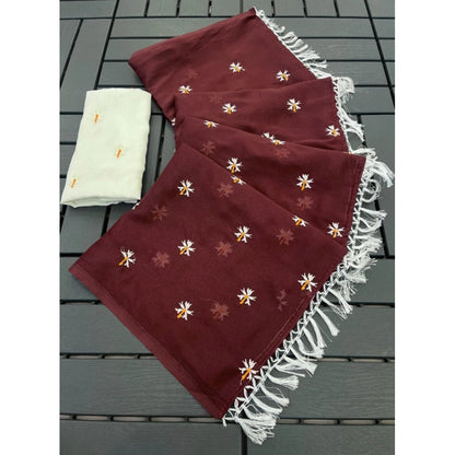 Generic Women's Georgette Embellished Saree With Unstitched Blouse 5.5Mtr (Maroon)