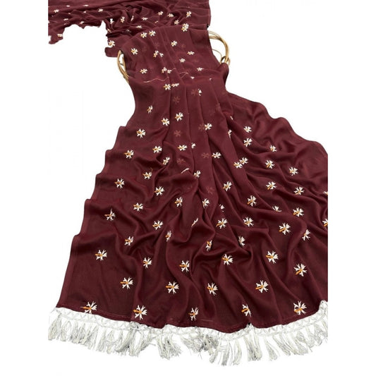 Generic Women's Georgette Embellished Saree With Unstitched Blouse 5.5Mtr (Maroon)