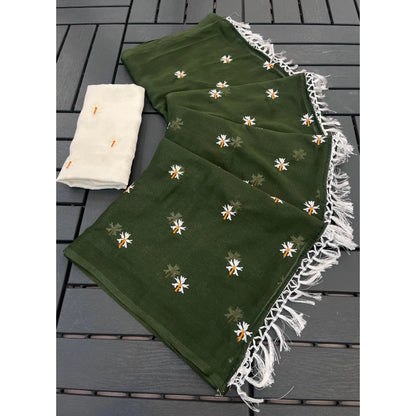Generic Women's Georgette Embellished Saree With Unstitched Blouse 5.5Mtr (Green)