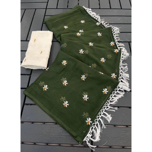 Generic Women's Georgette Embellished Saree With Unstitched Blouse 5.5Mtr (Green)