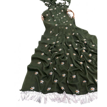 Generic Women's Georgette Embellished Saree With Unstitched Blouse 5.5Mtr (Green)