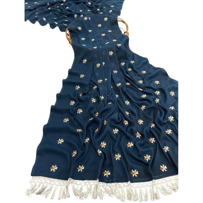 Generic Women's Georgette Embellished Saree With Unstitched Blouse 5.5Mtr (Navy)