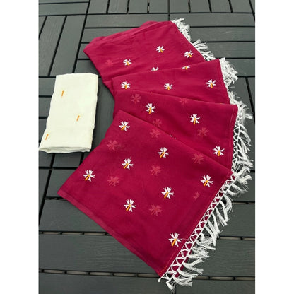 Generic Women's Georgette Embellished Saree With Unstitched Blouse 5.5Mtr (Pink)