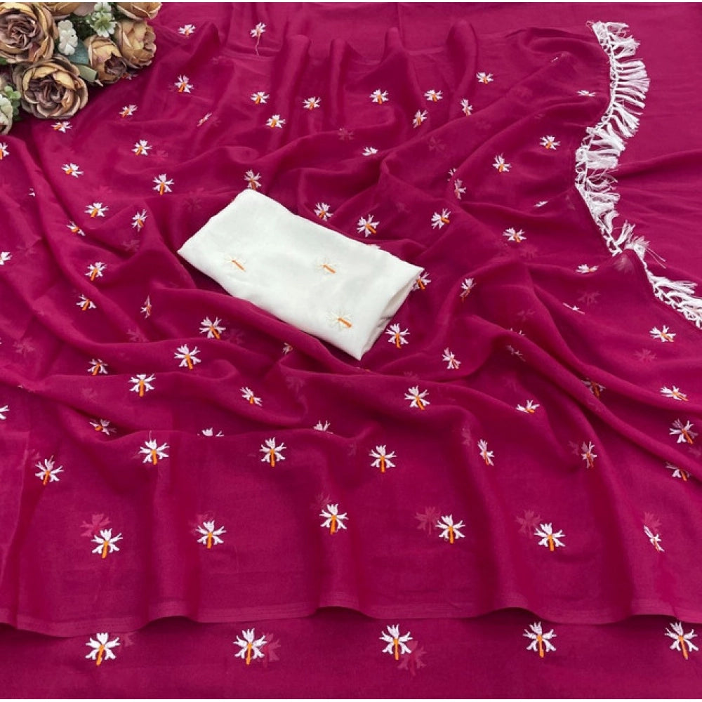 Generic Women's Georgette Embellished Saree With Unstitched Blouse 5.5Mtr (Pink)