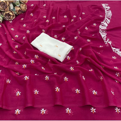 Generic Women's Georgette Embellished Saree With Unstitched Blouse 5.5Mtr (Pink)