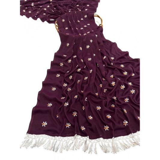 Generic Women's Georgette Embellished Saree With Unstitched Blouse 5.5Mtr (Wine)