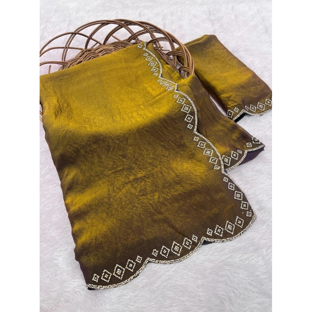 Generic Women's Satin Embellished Saree With Unstitched Blouse 5.5Mtr (Mustard)