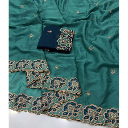 Generic Women's Star Georgette Embroidered Saree With Unstitched Blouse 5.5Mtr (Sea Green)