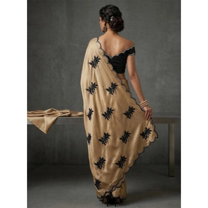 Generic Women's Viscose Silk Embroidered Saree With Unstitched Blouse 5.5Mtr (Beige)