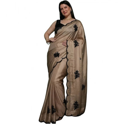 Generic Women's Viscose Silk Embroidered Saree With Unstitched Blouse 5.5Mtr (Beige)