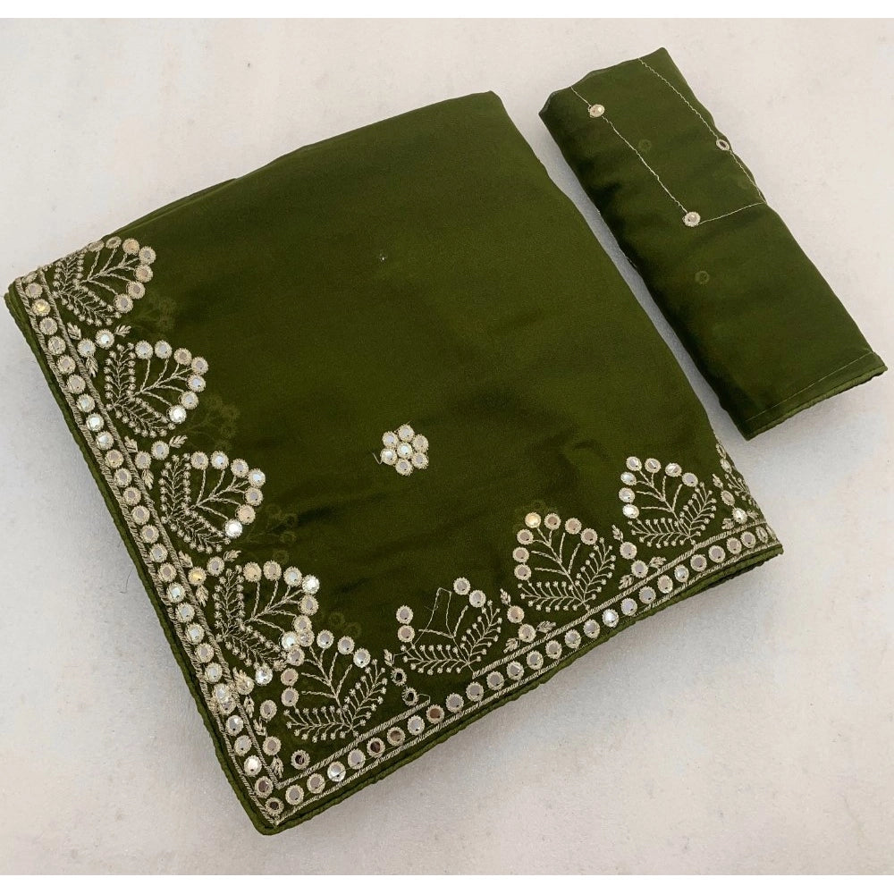 Generic Women's Georgette Embellished Saree With Unstitched Blouse 5.5Mtr (Green)