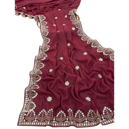 Generic Women's Georgette Embellished Saree With Unstitched Blouse 5.5Mtr (Maroon)