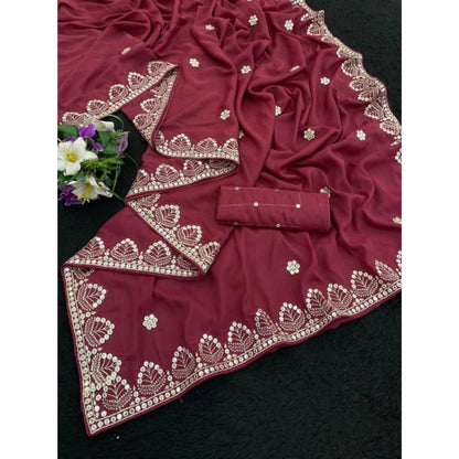 Generic Women's Georgette Embellished Saree With Unstitched Blouse 5.5Mtr (Maroon)