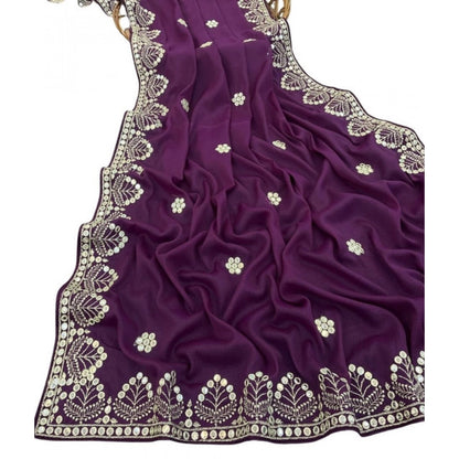 Generic Women's Georgette Embellished Saree With Unstitched Blouse 5.5Mtr (Purple)