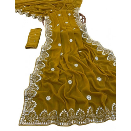 Generic Women's Georgette Embellished Saree With Unstitched Blouse 5.5Mtr (Mustard-Yellow)