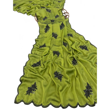 Generic Women's Viscose Silk Embroidered Saree With Unstitched Blouse 5.5Mtr (Green)